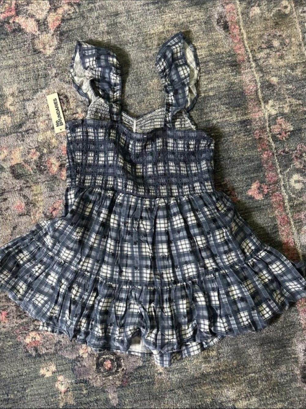 Navy and White Floral Plaid